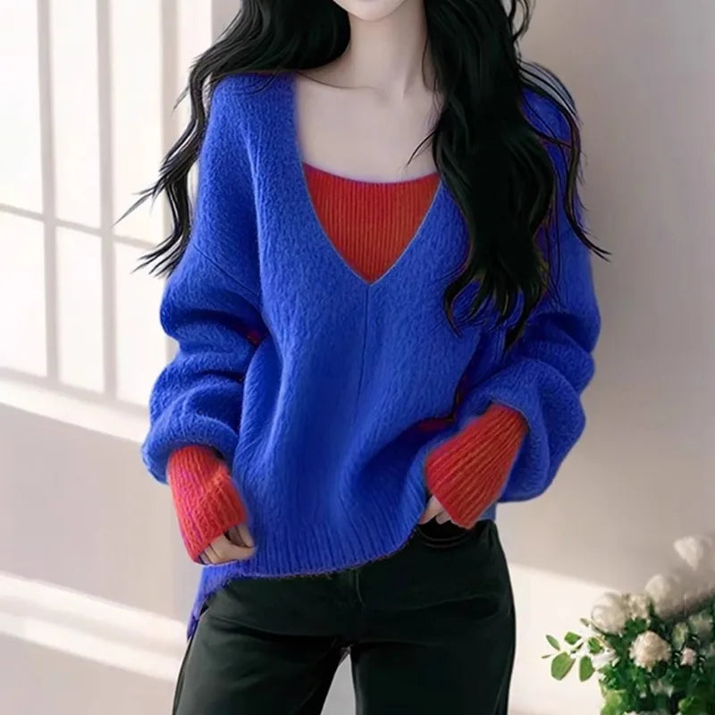 Chic Aesthetic Colorblock Layered Sweater