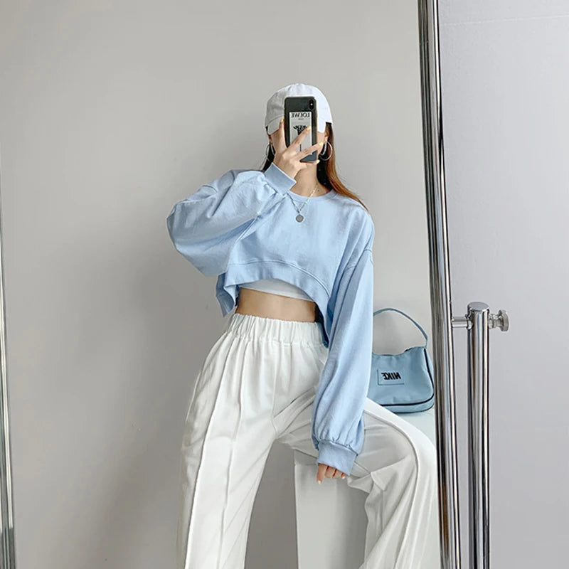 Women Korean Style Cropped Short Hoodie