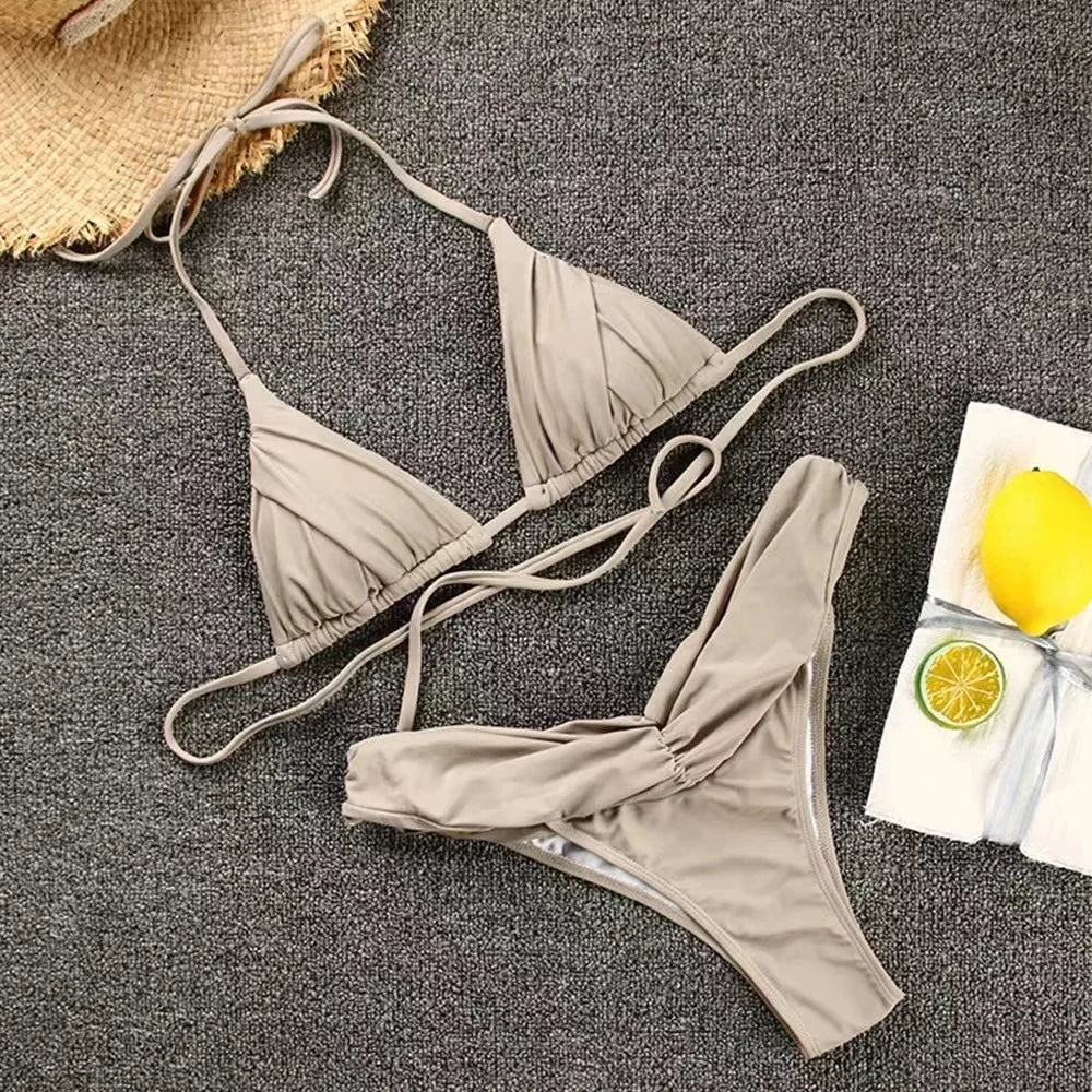 Mint Green Satin Textured String Bikini Aesthetic