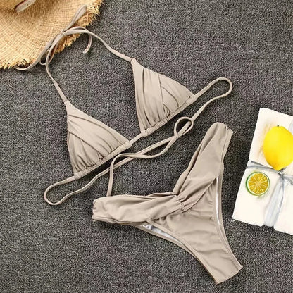 Mint Green Satin Textured String Bikini Aesthetic