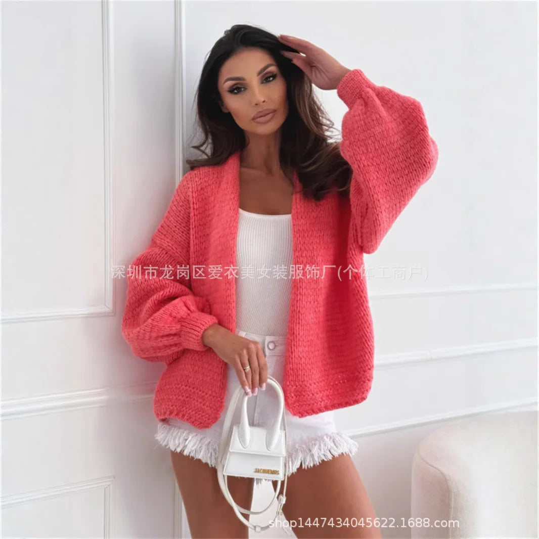 Chunky Baby Pink Knit Cardigan Cozy Spring Transition Outfit Inspo