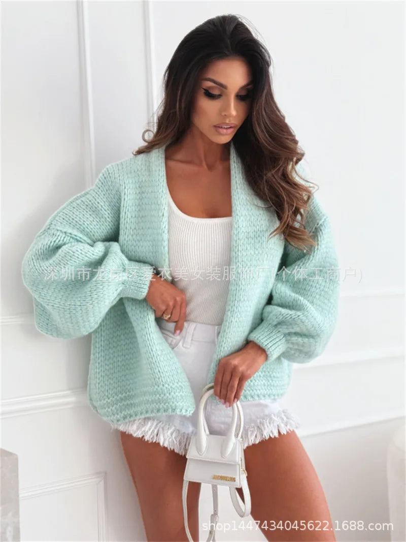 Chunky Baby Pink Knit Cardigan Cozy Spring Transition Outfit Inspo
