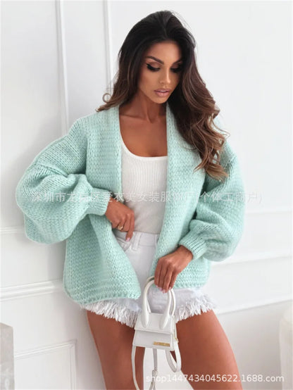 Chunky Baby Pink Knit Cardigan Cozy Spring Transition Outfit Inspo