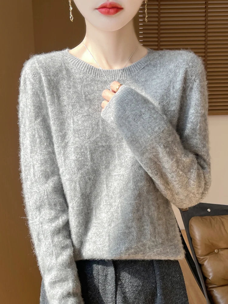 Women S Autumn Winter Sweater Temperament Commuter Round Neck Hollow Out Knit Top Pullover For Women