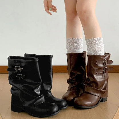 Vintage Western Cowgirl Boots 2025 - Buckle Strap Mid-Calf Boots for Women