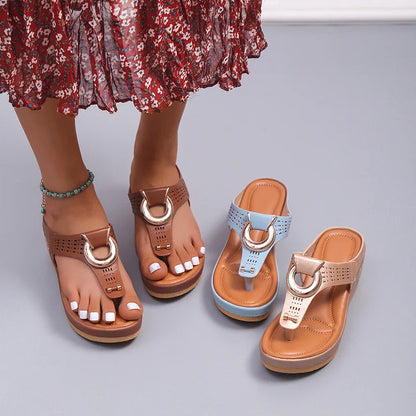 Metal Ring Decor Comfortable Open Toe Flip Flops For Women