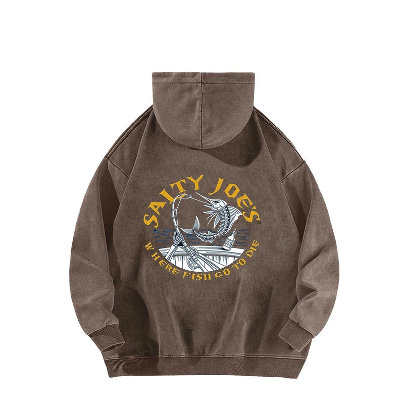 Men’s Graphic Logo Hoodie – Washed Cotton Pullover Sweatshirt for Casual Streetwear All Seasons