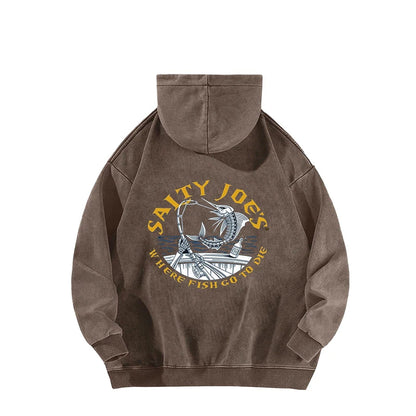 Men’s Graphic Logo Hoodie – Washed Cotton Pullover Sweatshirt for Casual Streetwear All Seasons