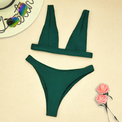 V Neck Blue One Piece Women Bikini