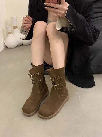 Buckle Decoration Slip On Comfortable Simple Winter Boots For Women