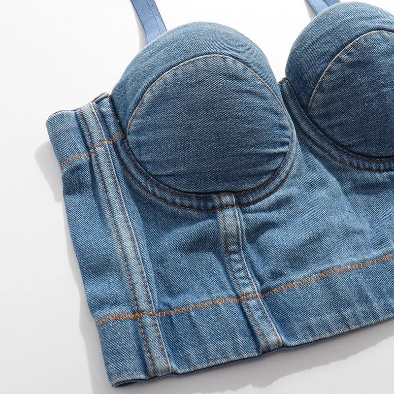 Chic Silhouette: Backless Denim Corset Bustier Top