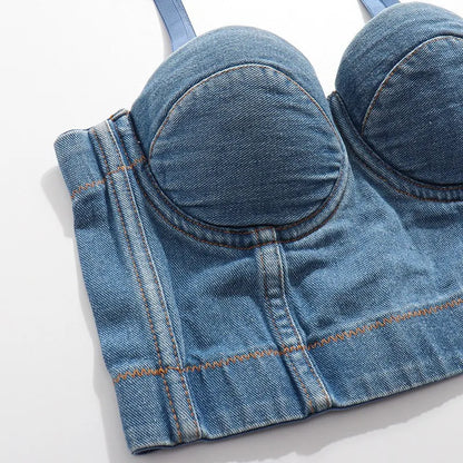 Chic Silhouette: Backless Denim Corset Bustier Top