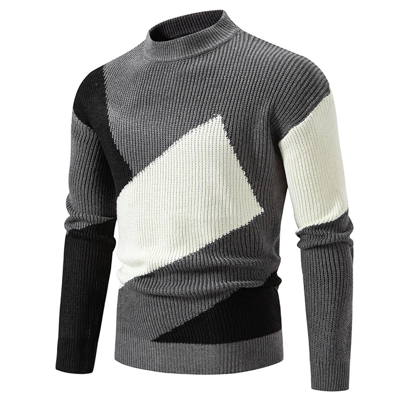 Casual Color-Block Geometric Knit Sweater Outfit