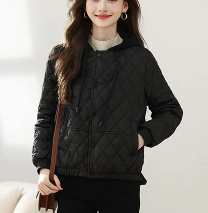 Womens Short Quilted Jacket O Neck Loose Fit Contrast Color Coat Casual Single Breasted Chic Outerwear