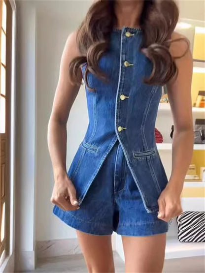 Summer Off Shoulder Cropped Denim Top For Women