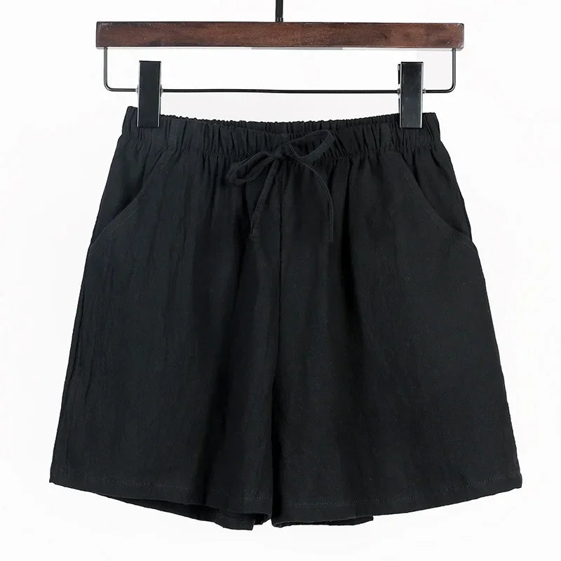 Basic Plus Size High Waisted Women Cotton Shorts