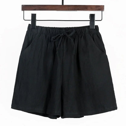 Basic Plus Size High Waisted Women Cotton Shorts