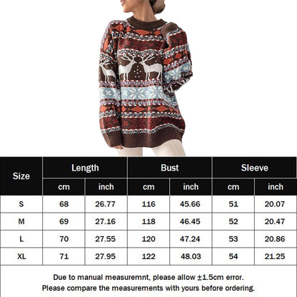 Y2K Style Women’s Christmas Sweater – Oversized O-Neck Knitwear, Full Sleeve Jacquard Pullover for Xmas Look