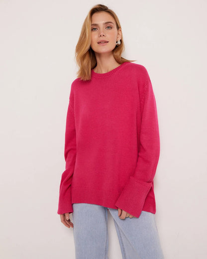 Women O-Neck Casual Solid Color Sweaters