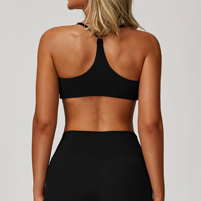 Womens Sports Yoga Vest Fitness Bra Shockproof No Buckle Running Bra With Cross Back Design