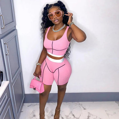 Striped Womens Outfit Set Top Shorts