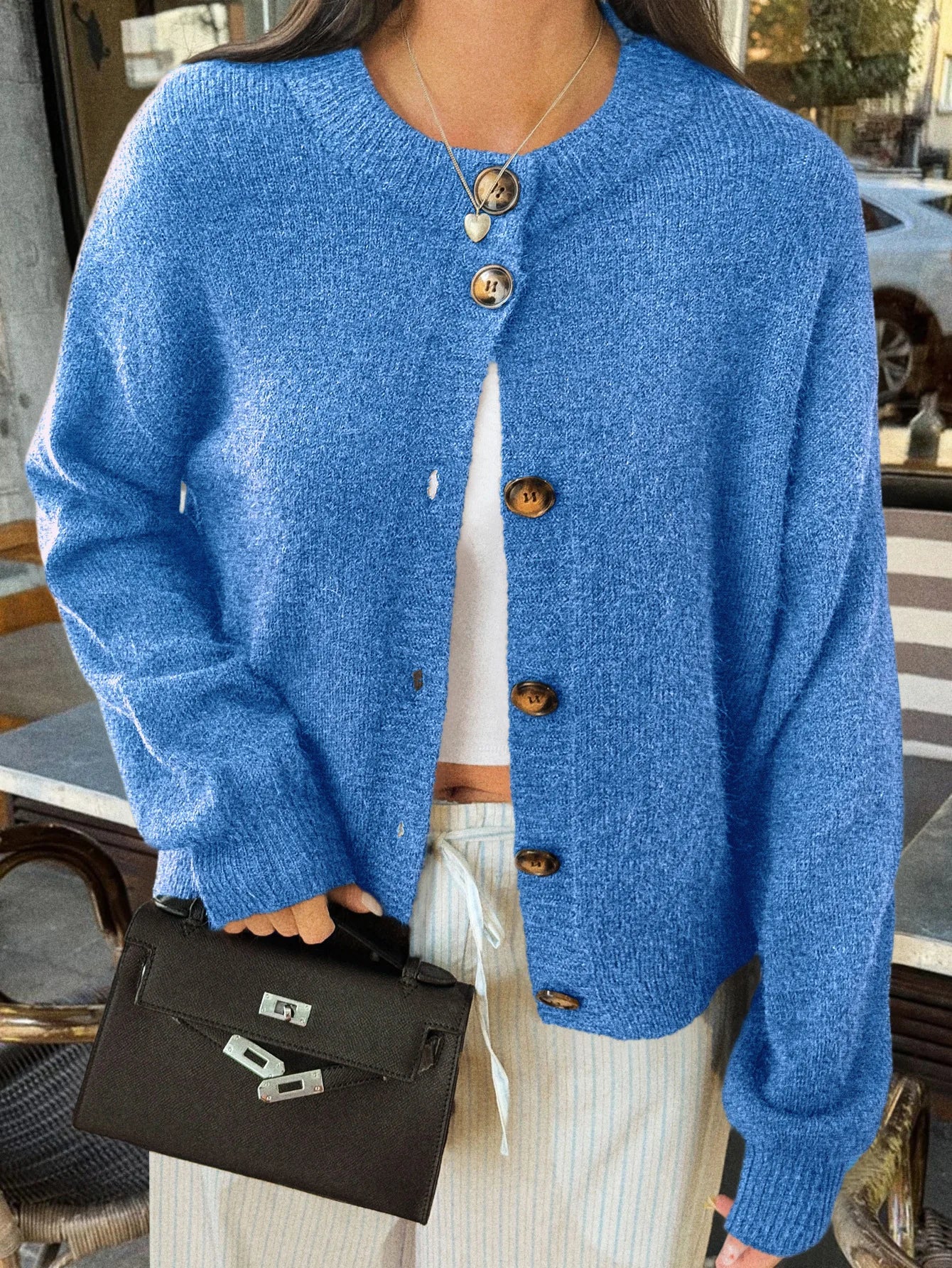 2025 Spring Autumn Womens Medium Length Cable Knit Cardigan Casual Loose Fit Solid Color Jacket