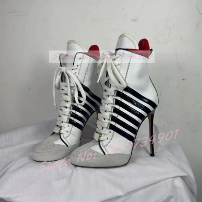 Lace Up Decorated Design High Heel Women Luxury Boots