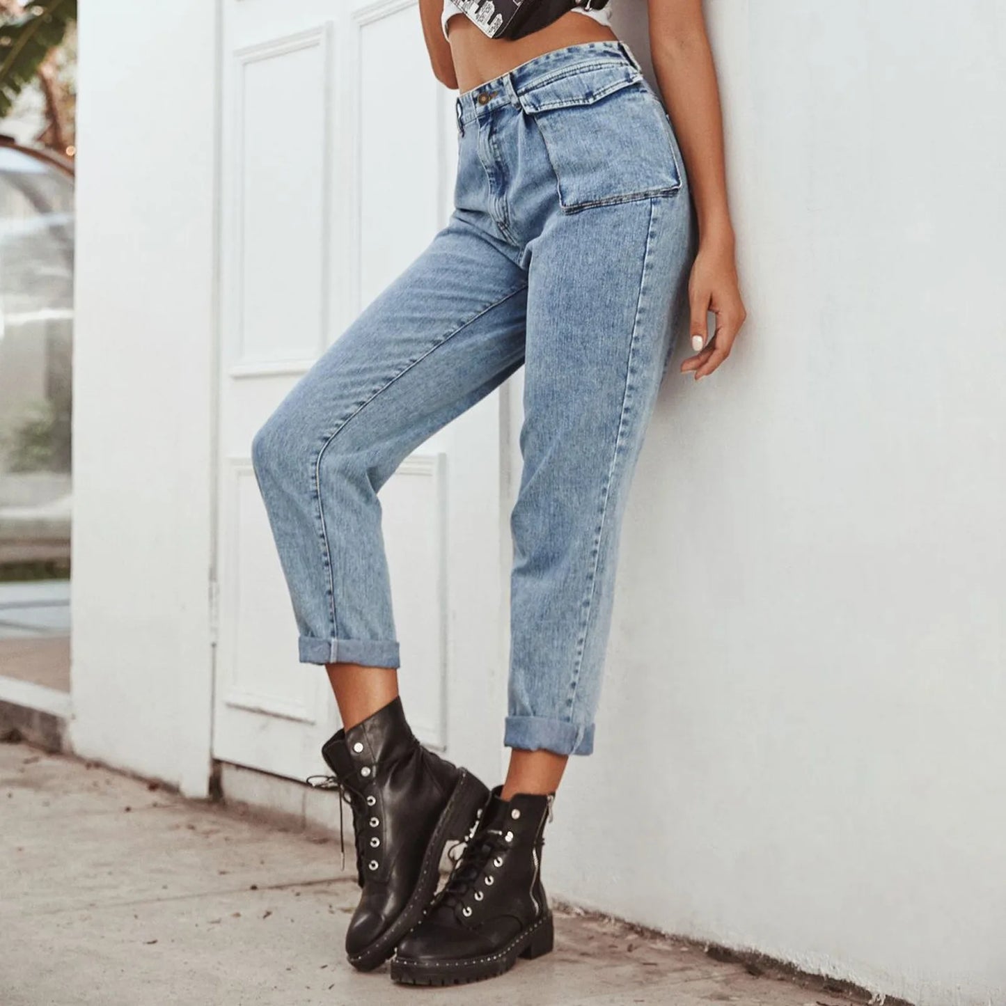 Women’s Straight Leg Baggy Jeans – Casual High Waist Loose Denim Pants