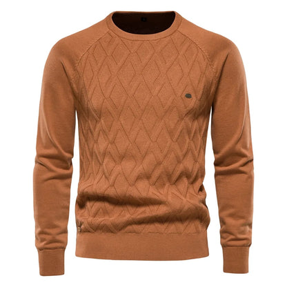 Argyle Basic Solid Color O-Neck Long Sleeve Knitted Men Sweaters