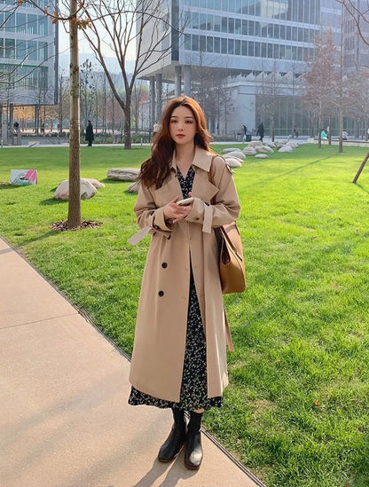 Womens Oversize Long Single Breasted Trench Coat