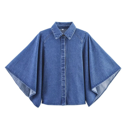 2024 Vintage Denim Shirt Casual Cropped Style For Womens Summer