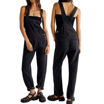 Denim Elegance: Slim-Fit Jean-Skirt Jumpsuit with Adjustable Straps