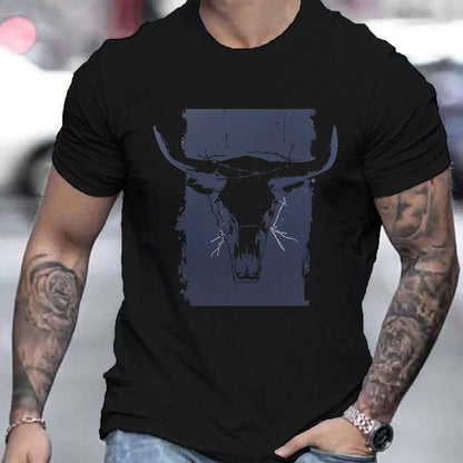 Bull Horns Skull Print Western Themed T Shirts