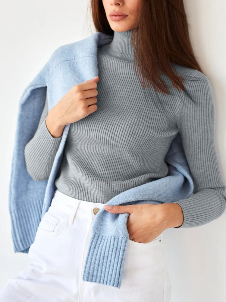 2025 Autumn Winter Women S Thick Ribbed Knitted Turtleneck Sweater Slim Fit Long Sleeve Pullover Soft Warm