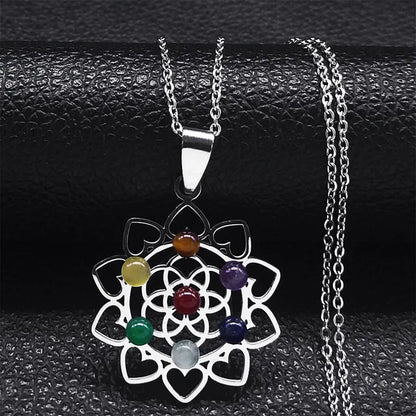 Sacred Geometry 7 Chakra Metatron Heart Necklace