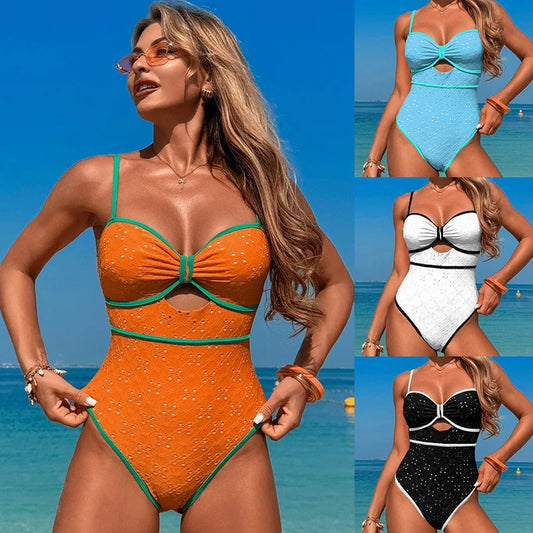 Black Eyelet Lace Cut-Out One Piece Swimsuit Aesthetic