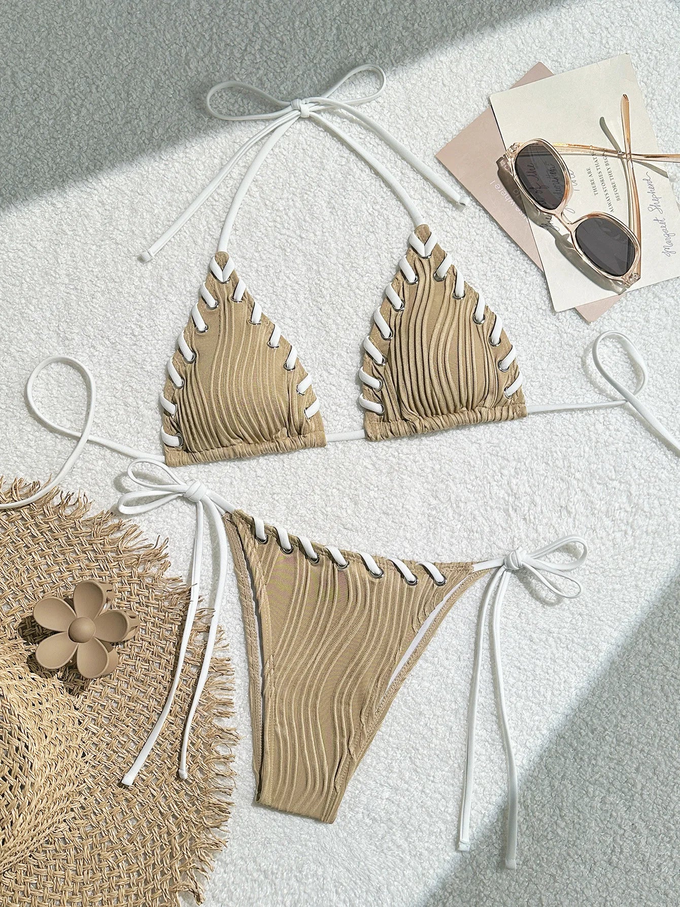 2025 Halter Wrinkled Weave Bikini Set For Women Brazilian Two Piece Swimsuit Beachwear