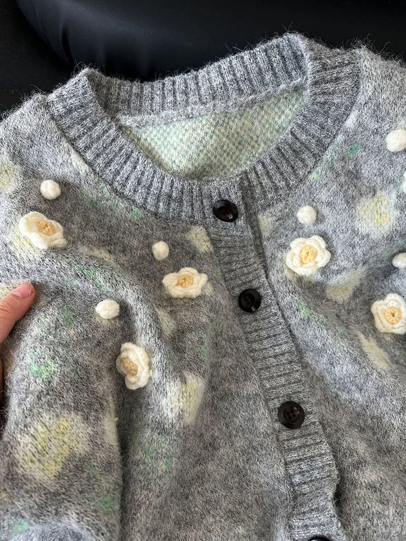 Floral Embroidered Knit Cardigan – Autumn Casual Sweater for Women