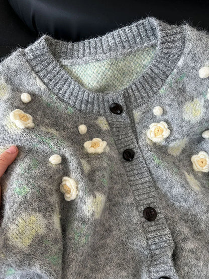 Floral Embroidered Knit Cardigan – Autumn Casual Sweater for Women
