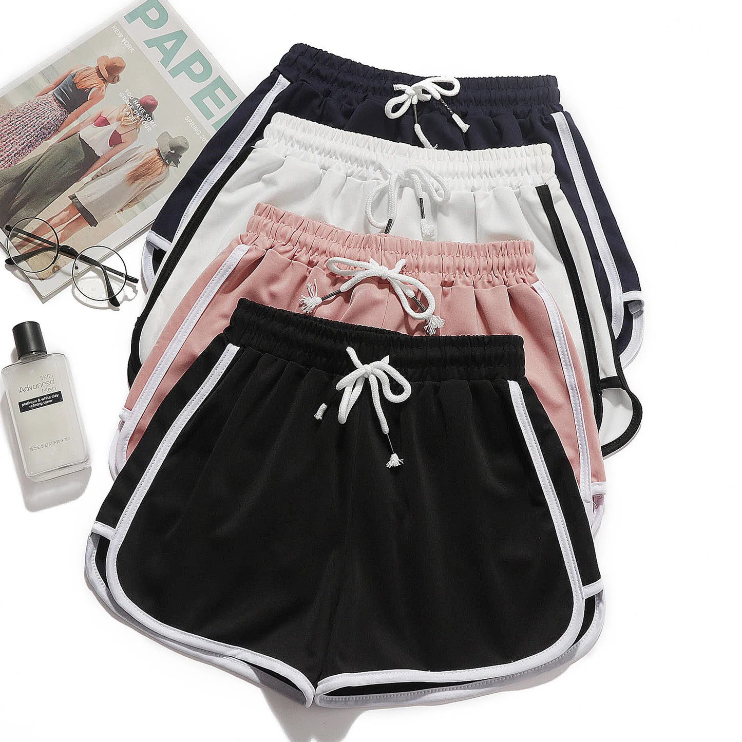 Side Zipper Bright Color Women Yoga Shorts