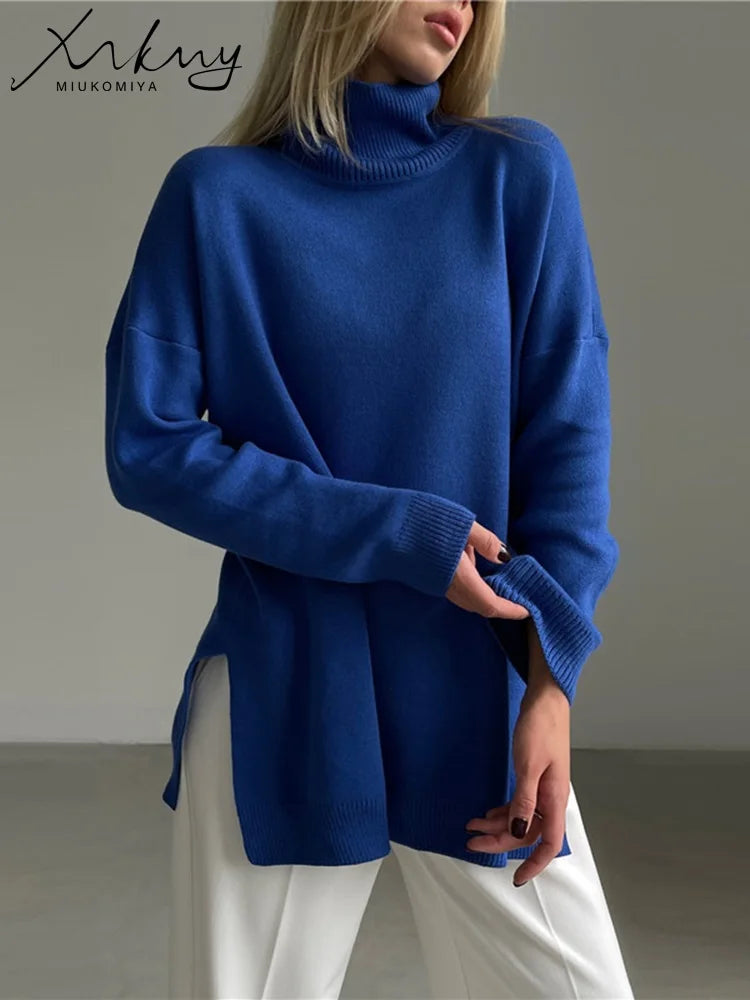 Autumn Winter Women Plus Size Soft Turtleneck Sweaters