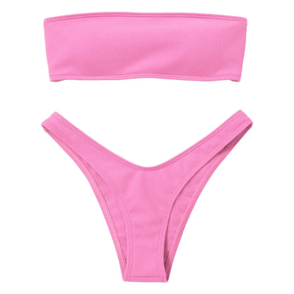 Basic Style Push Up Ribbed Women Strapless Bikini