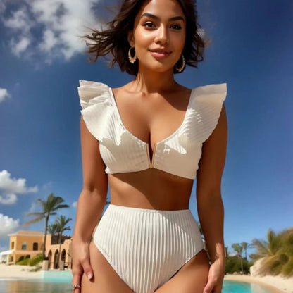 Elegant White Ruffle High Waist Bikini Aesthetic