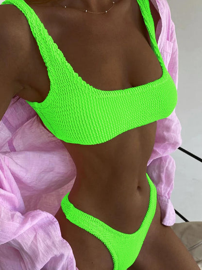 Neon Pink Crinkle Texture Bikini Aesthetic
