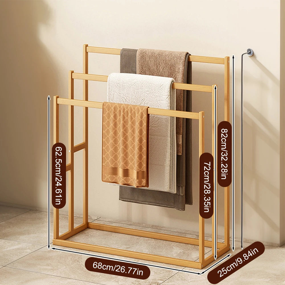 Easy Way At Bathroom 3 Tier Bamboo Freestanding Towel Rack Stand
