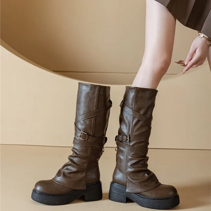 Women’s Knee-High High Heel Riding Boots 2025 – PU Leather Platform Princess Slim Boots