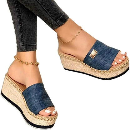 Ladies Crystal Wedges High Heel Sandals Summer Shoes With Thick Sole Diamond Platform Mules Slippers For Women