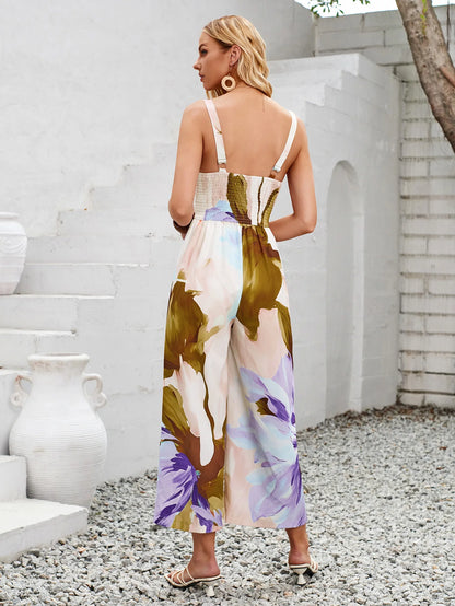 Summer Women's Print Jumpsuit – Sexy Halter Neck, Long Beach Romper, Party Outfit, Elegant One-Piece