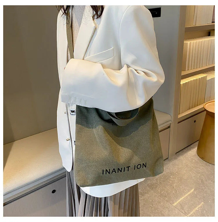 Japanese Canvas Simple Crossbody Bag Unisex Washable With Large Capacity