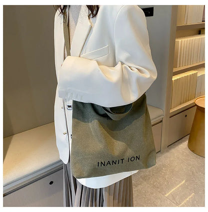 Japanese Canvas Simple Crossbody Bag Unisex Washable With Large Capacity